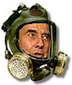 Bob Dole, donning gas mask